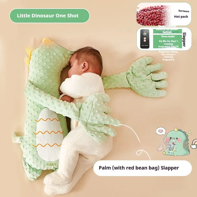 Soothing baby sleeping pillow animal doll in plush fabric, available in dinosaur, rabbit, geese, or deer design for infants 0-3 years