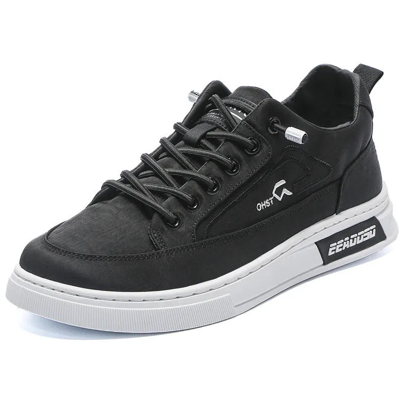 Grey men's casual canvas shoes with round toe and lace-up design featuring breathable construction