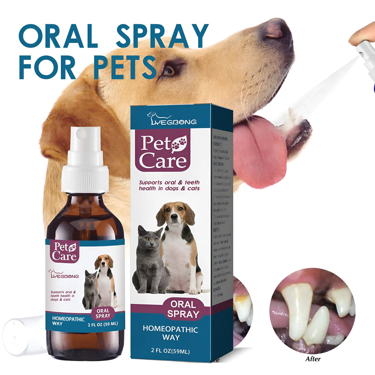 Pet oral spray 59ml bottle with enzyme and mint formula for tartar removal and fresh breath