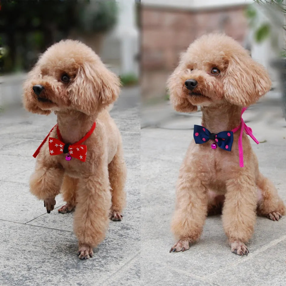 Pet bow tie with copper bell and adjustable neck strap up to 56 cm in polyester material
