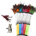 Feather cat toy with spring bells colour beads and 15.5cm cat stick in yellow blue purple red or green pole