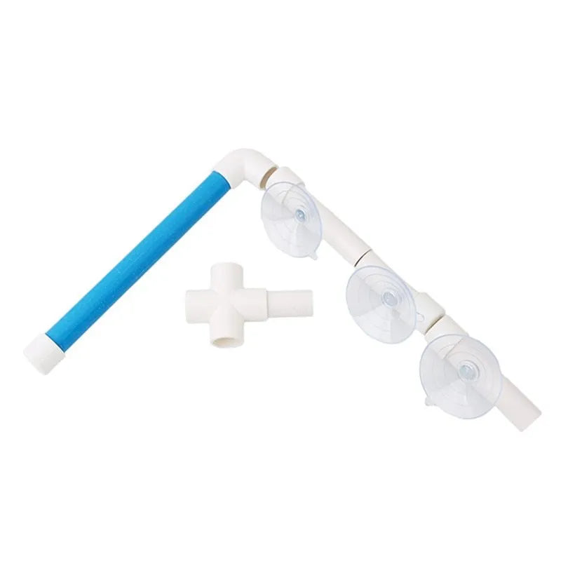 White plastic parrot bath shower stand with three suction cups folded flat on table showing 22x18x24cm dimensions
