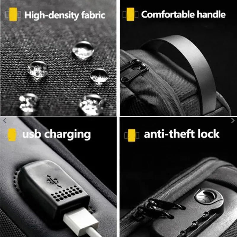 Waterproof Oxford cloth crossbody anti-theft messenger bag showing internal organisational pockets and adjustable strap