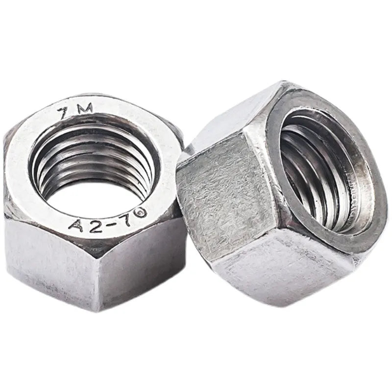 304 stainless steel thickened hexagon nut set with sizes from M5 to M56 on a workbench