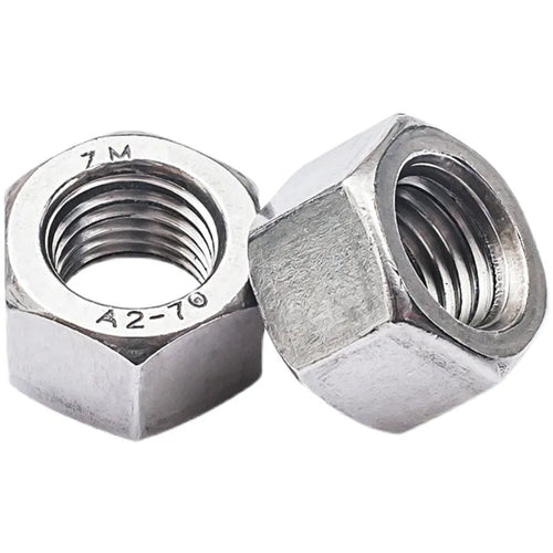 304 stainless steel thickened hexagon nut set with sizes from M5 to M56 on a workbench