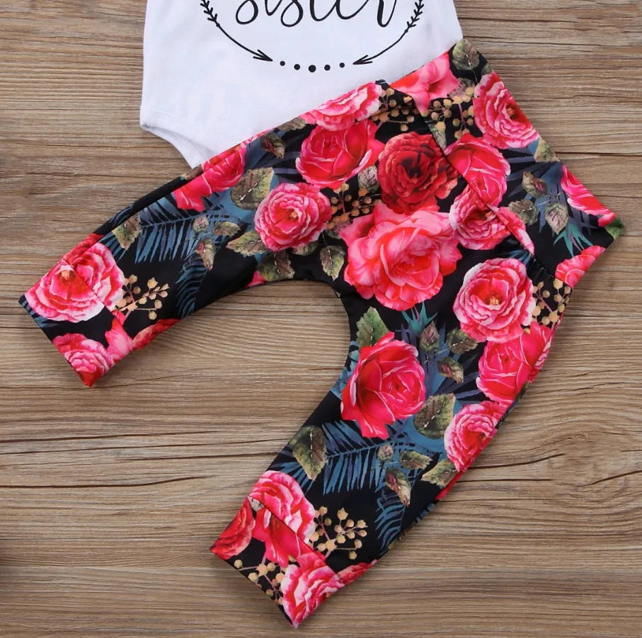 Girls autumn three-piece clothing set with long-sleeved top, bottoms, and hair band in Flower or White, sizes 70cm to 100cm
