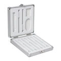 Silver aluminium storage box for soldering iron with dimensions 154mm by 147mm by 36mm