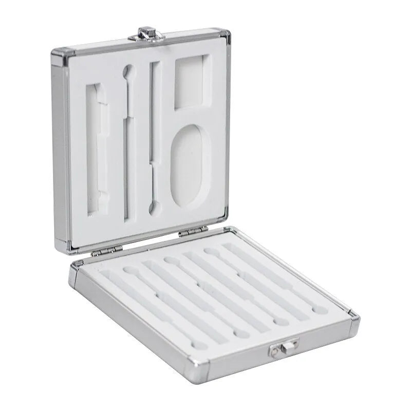 Silver aluminium storage box for soldering iron with dimensions 154mm by 147mm by 36mm
