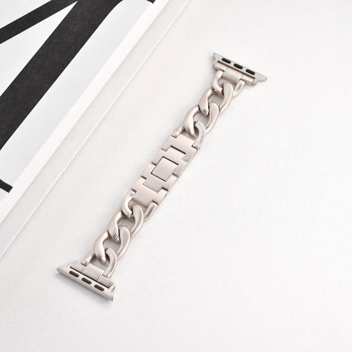 Denim chain link metal strap for Apple Watch in silver, black, gold, rose gold, and Starlight colours