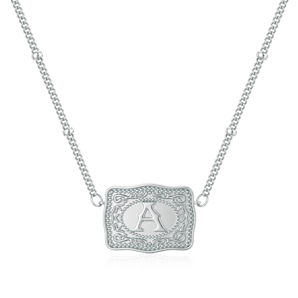 Electroplated copper necklace with European letter pendant in gold or white K finish