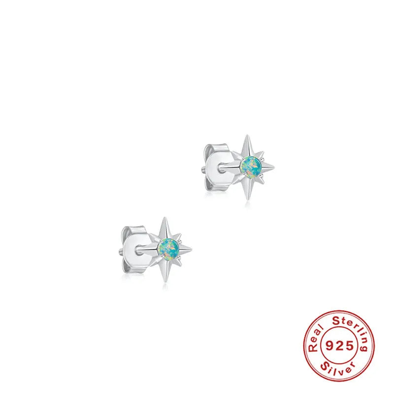 S925 sterling silver octagonal stud earrings with diamond and opal accents in gold or white gold colour