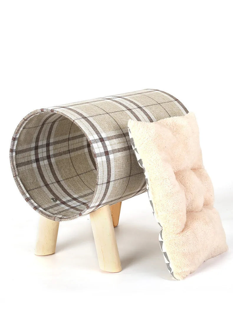 Poplar wood and linen pet bed hammock in photo colour, 400x260x380mm, for cats and small dogs