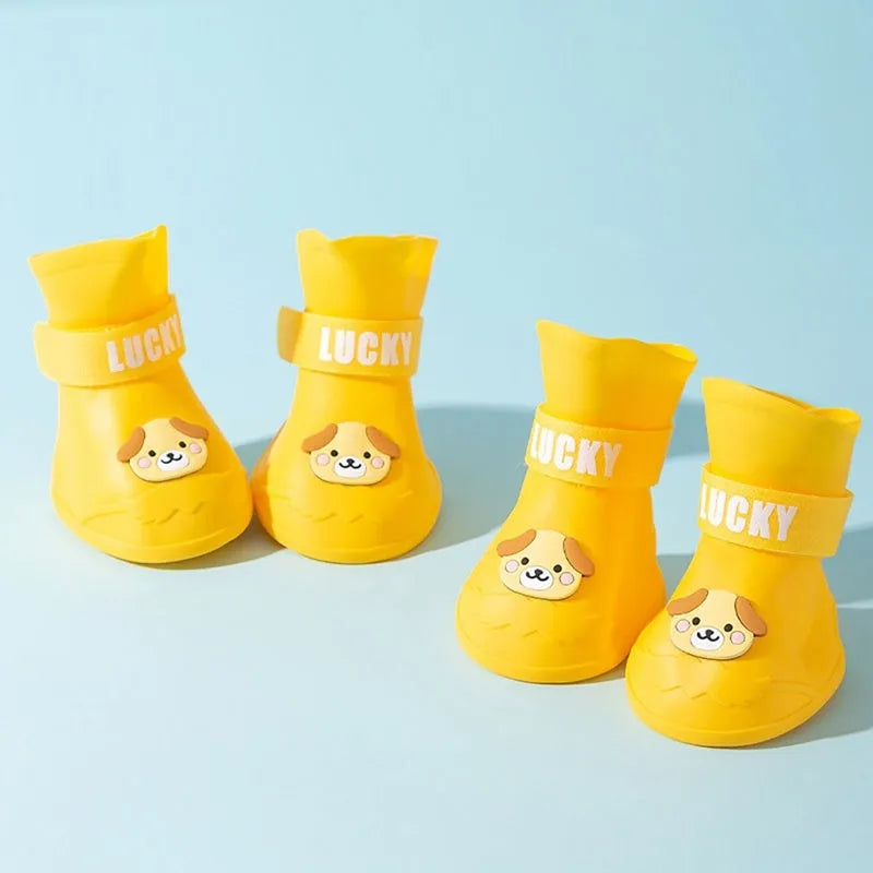 Waterproof anti-slip rubber pet rain boots in blue, green, pink, yellow, 4-pack, sizes L-5XL