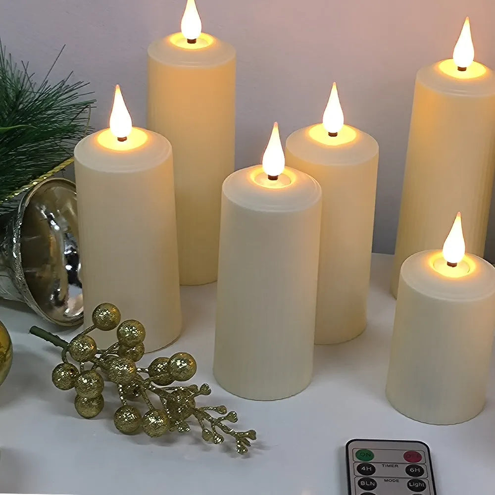 Beige ABS electronic candle lamp set with water droplet head, three USB rechargeable candles and remote control
