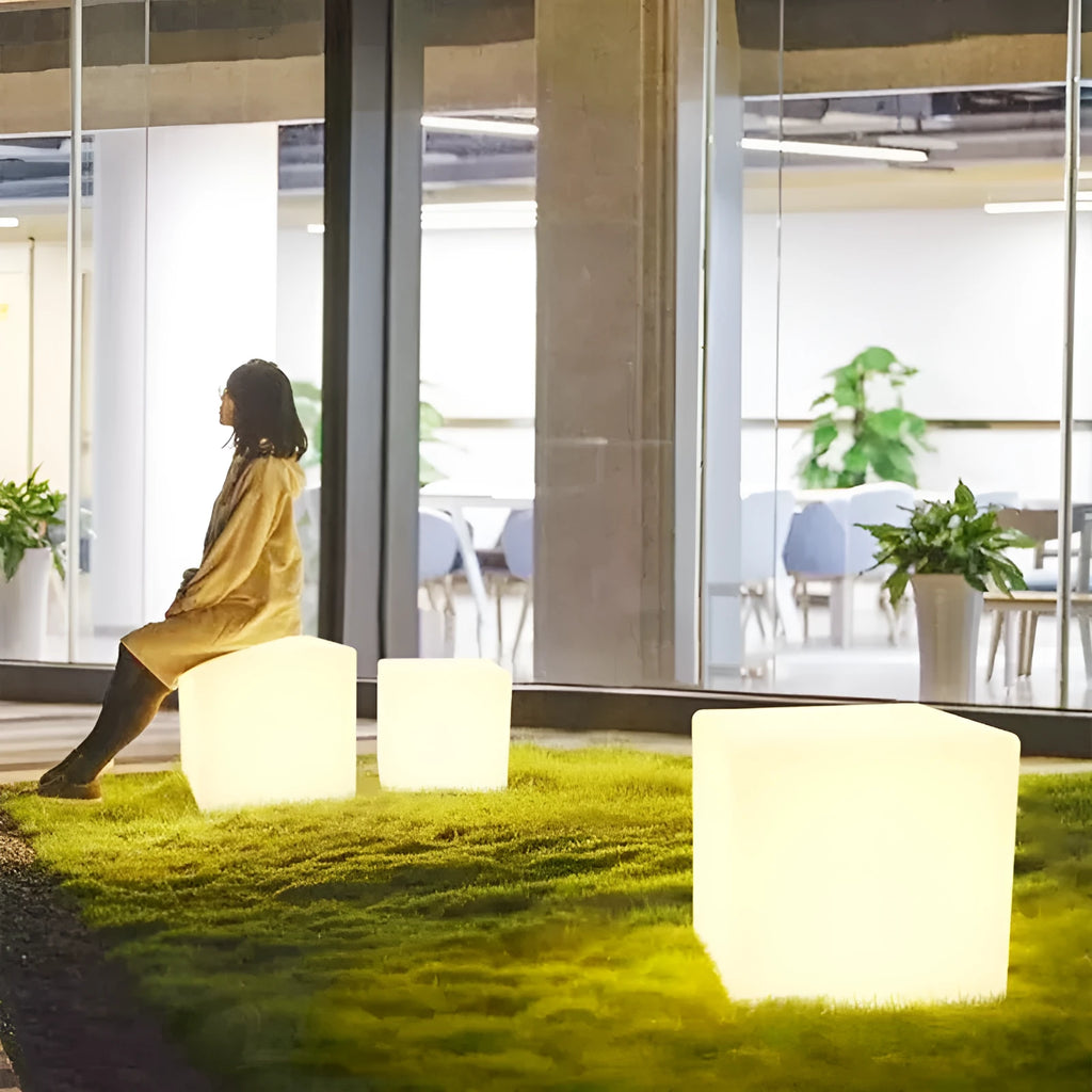 Modern square LED cube light stool for outdoor garden decorative lighting