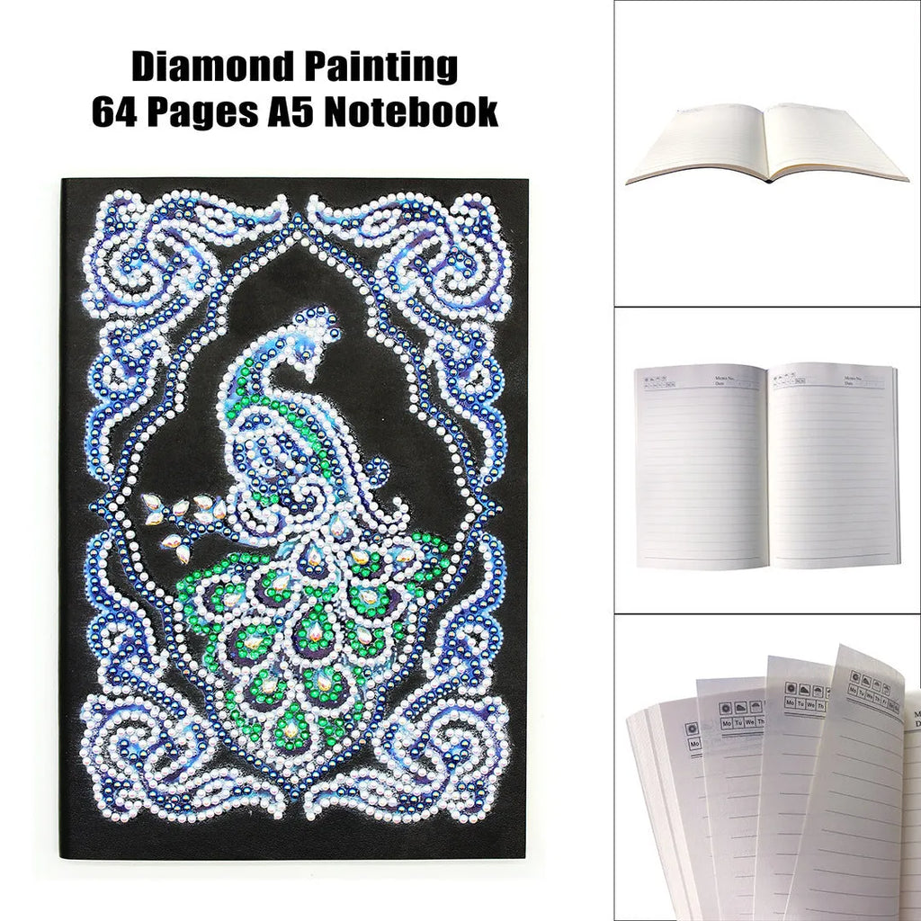 Black A5 diamond painting notebook measuring 142x207mm with shaped and bright drill compatibility