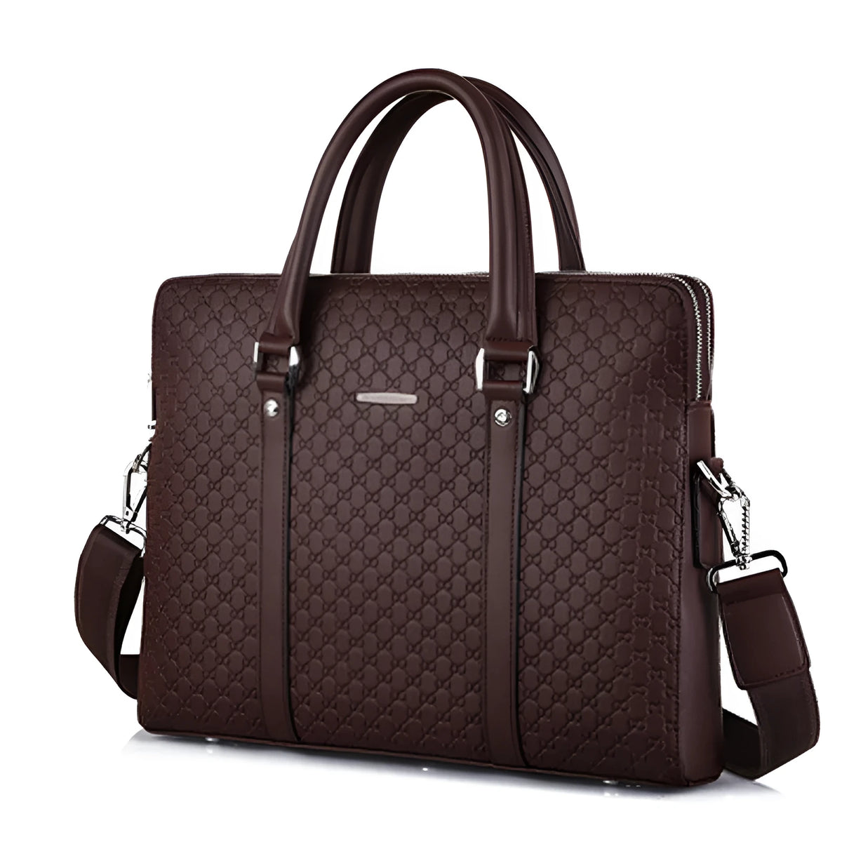 Men's business briefcase in black synthetic leather with detachable strap and 14 inch notebook compartment