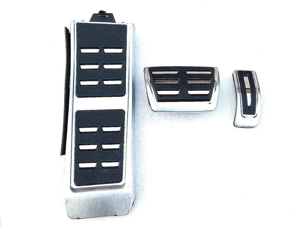 Black stainless steel brake and accelerator pedal cover for Porsche Macan, showing punch-free design.