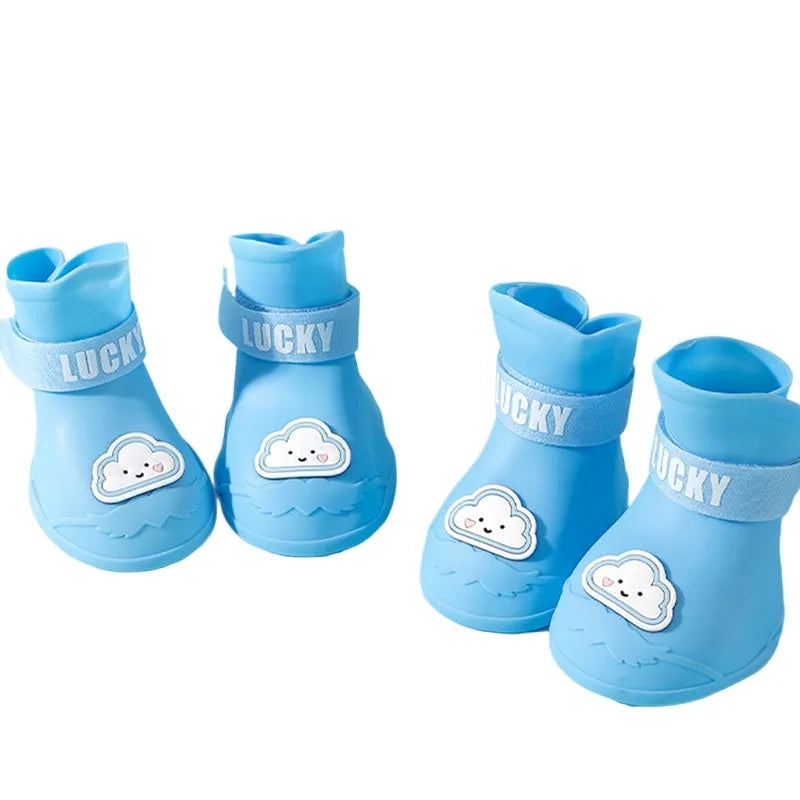 Waterproof anti-slip rubber pet rain boots in blue, green, pink, yellow, 4-pack, sizes L-5XL