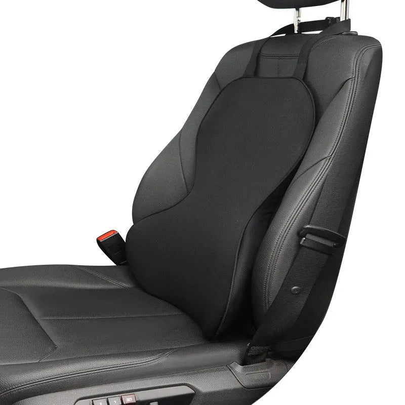 Memory cotton car lumbar support cushion with removable polyester cover in neutral colours.