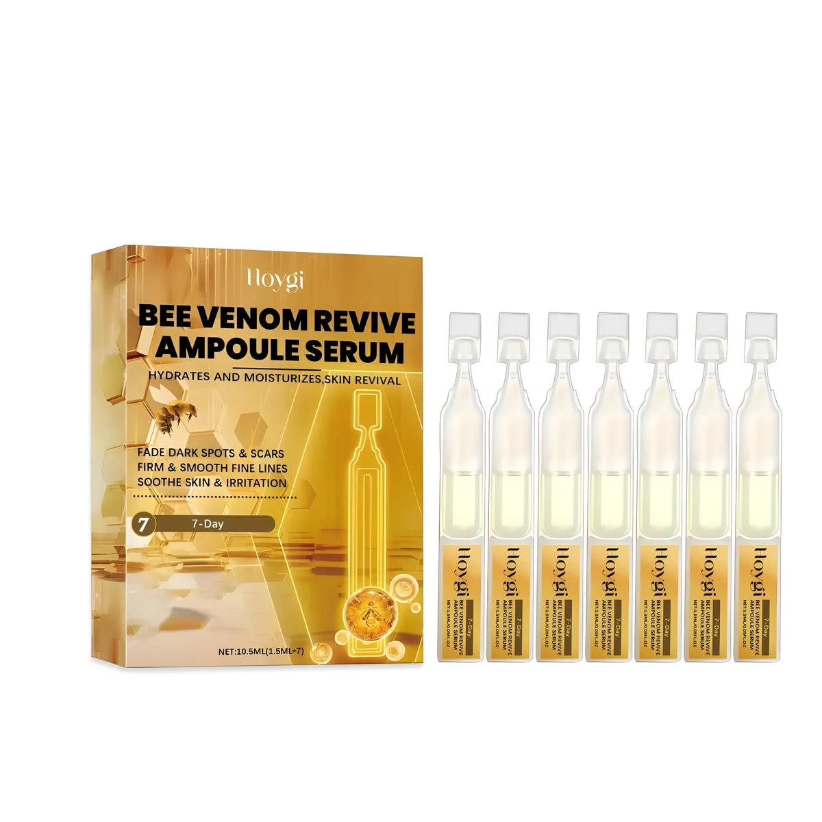 Moisturizing and soothing ampoule liquid 10.5ml with bee venom, hyaluronic acid and acetyl hexapeptide-8