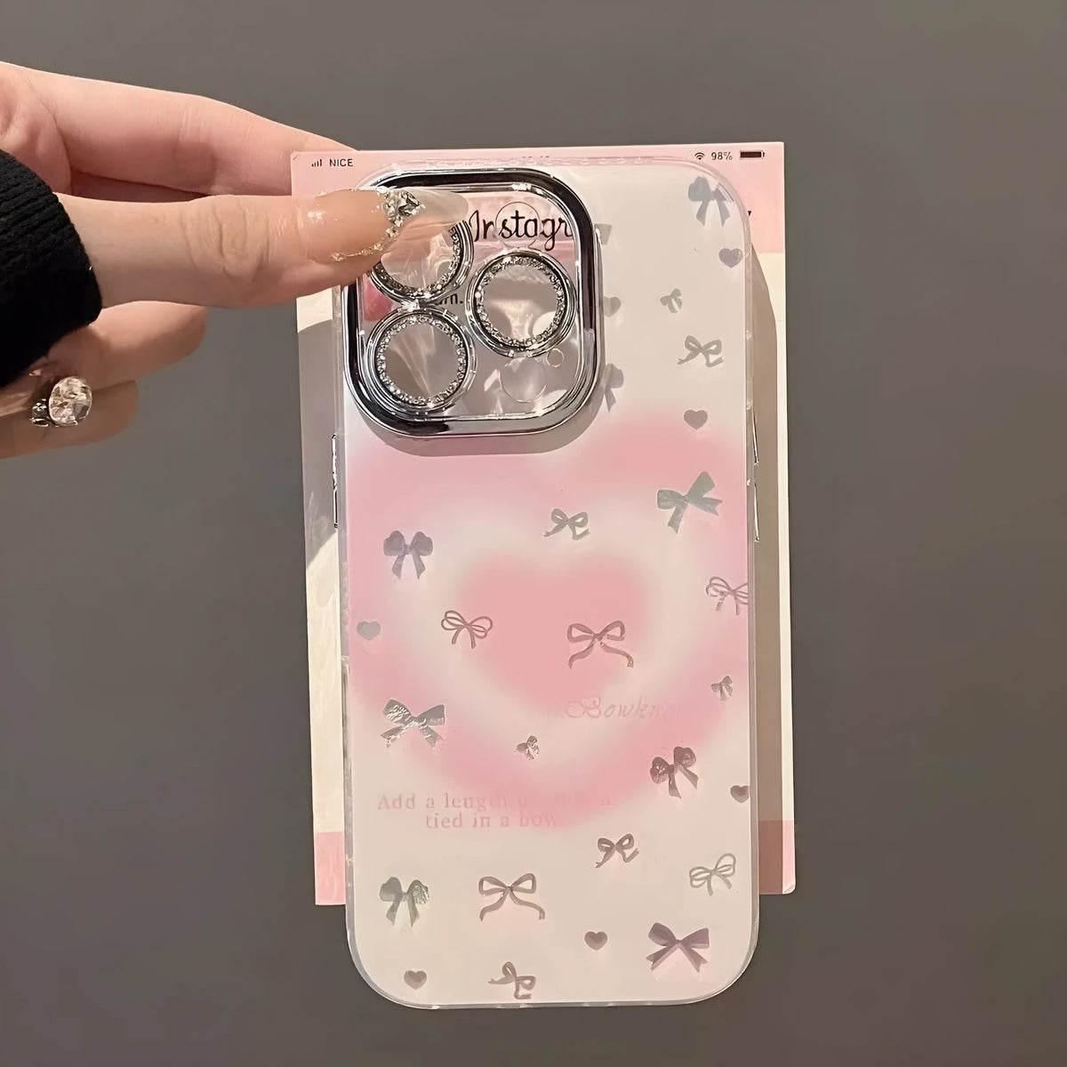 Heart Blush Bow Apple iPhone case in fine hole feather Shell A, PC back cover with bracket and painted craft