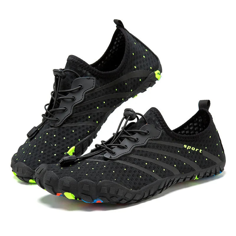 Low-top mesh water shoes with rubber sole shown in army green colour.