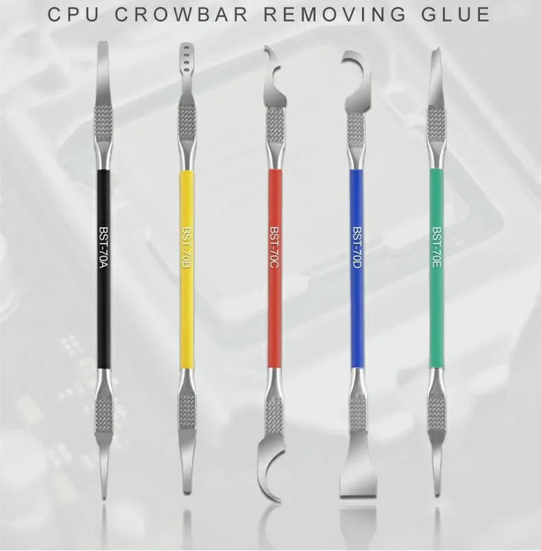Five-piece stainless steel plastic disassembling tool set with 0.07mm blade thickness