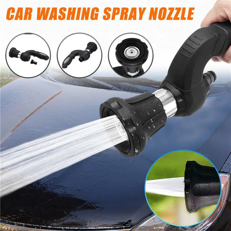 Black handheld high-pressure water spray gun with aluminium alloy gun head and ABS handle, 3 metre spray distance