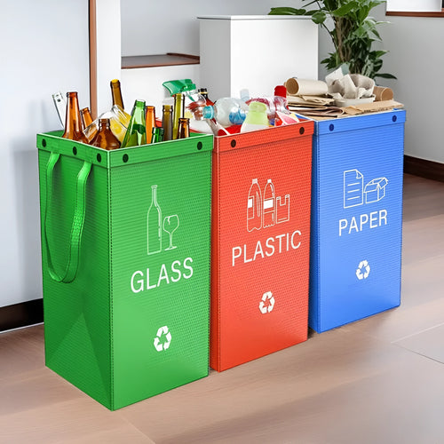 Blue handbag style 40-litre plastic waste sorting bin with waterproof construction