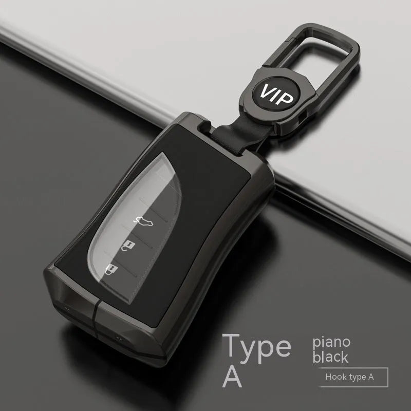 Black zinc alloy and TPU car key case for Lexus A series with metal clip and key ring cutout