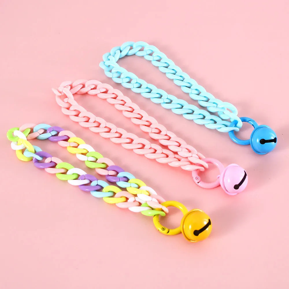Macaron candy coloured plastic pet collar with chain design for cats, dogs and rabbits