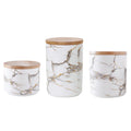 Marbled ceramic airtight jar with wooden lid in large, medium, and small sizes for kitchen storage