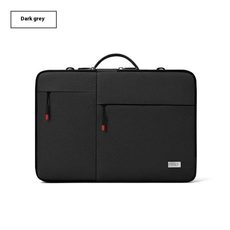 Men's 14-inch laptop sleeve in dark gray Oxford fabric with shoulder strap
