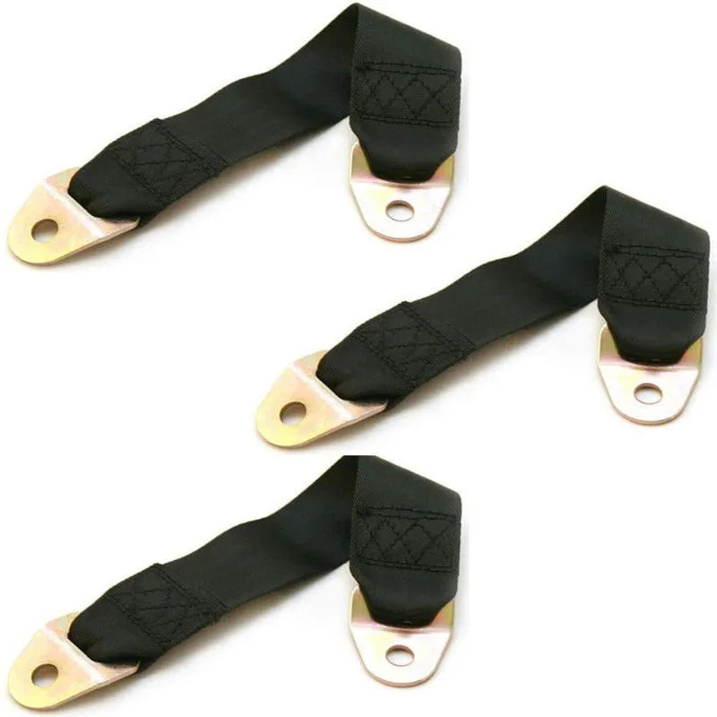 Black polyester fixing security strap with stainless steel screws and nuts for doors and windows.