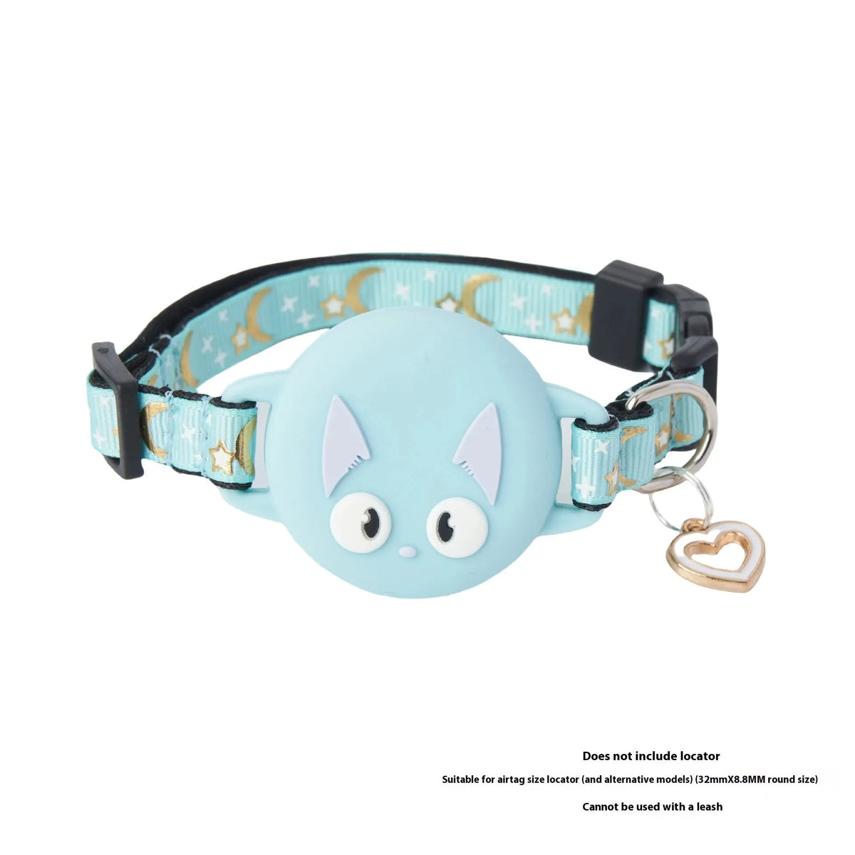 Plastic AirTag holder attached to cat collar with adjustable sizing and protective case