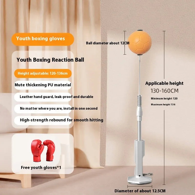 Vertical boxing reaction speed ball with roly-poly base in grey and orange colour options