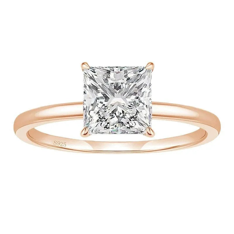 Simple geometric 925 sterling silver women's ring on a grey background, shown in silver, gold, and rose gold colour options.
