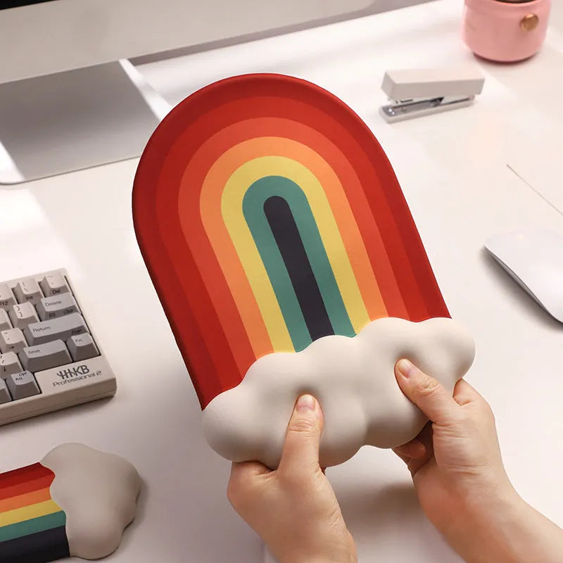 Silicone gel wrist rest mouse pad and keyboard support set with cloud pattern in choice of four colours