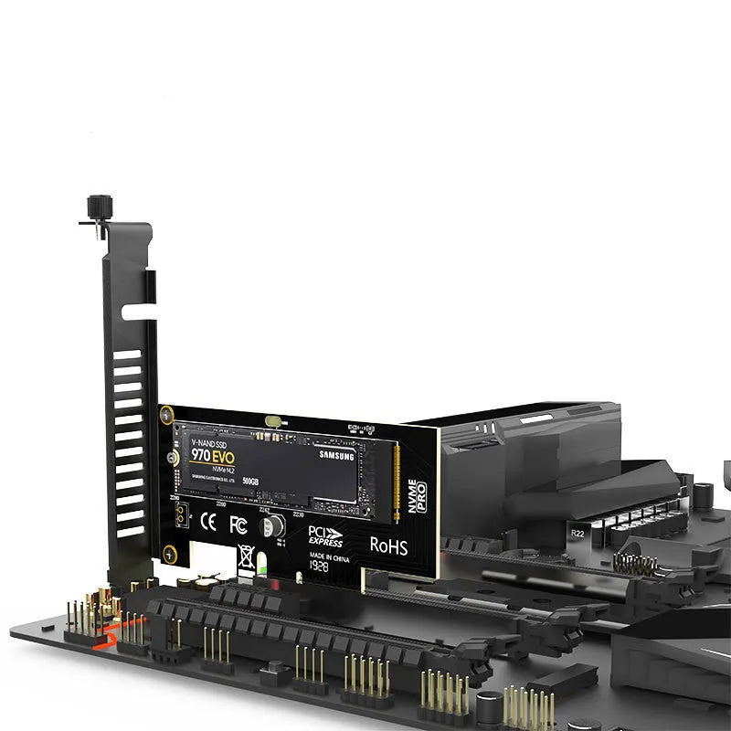 Jiayi SK4 M.2 NVMe PCIe adapter card with multilayer immersion gold PCBA, LED indicator and wire-passing baffle