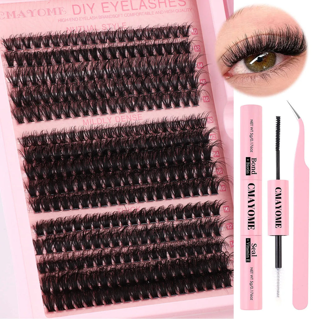 Segment single cluster DIY false eyelash extension suit with chemical fibre material and application tweezers