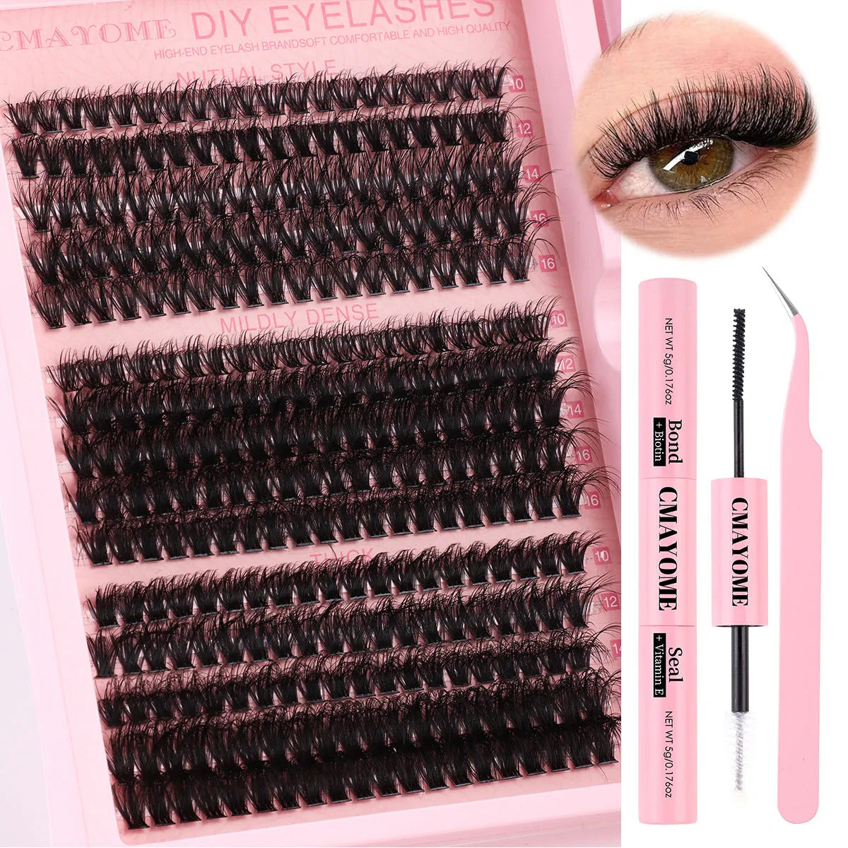 Segment single cluster DIY false eyelash extension suit with chemical fibre material and application tweezers