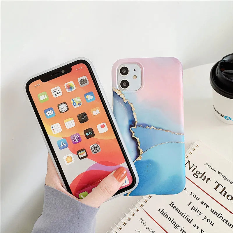 Marble TPU back cover phone case for iPhone 11 Pro Max in blue powder