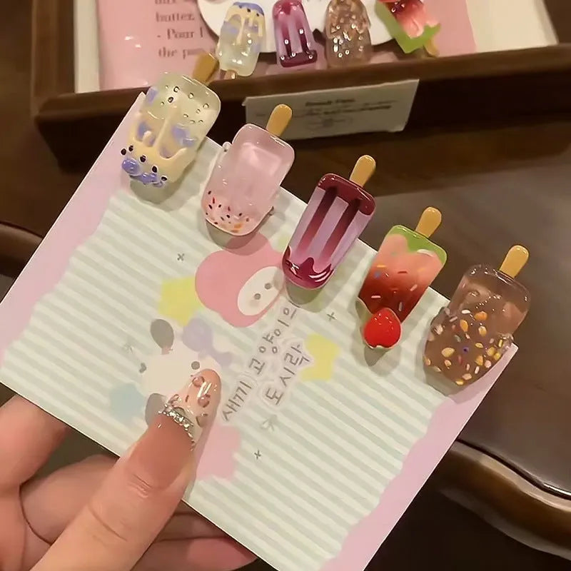 Cartoon ice cream design resin hair clip barrette in side clip style