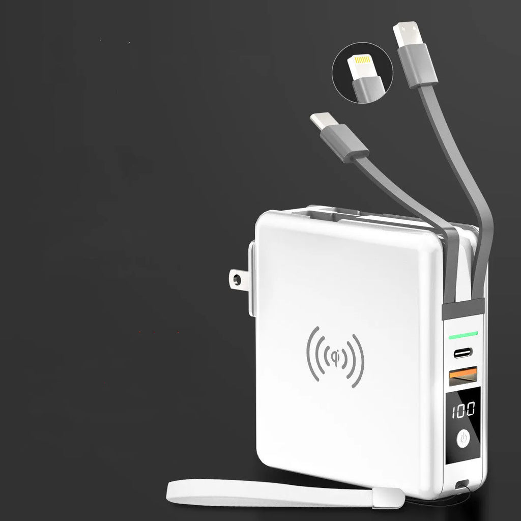 Super QI wireless charging PD20W fast power bank with 10000mAh capacity and built-in global plug