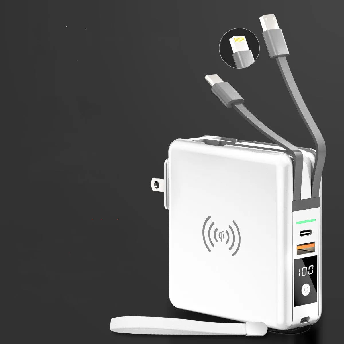 Super QI wireless charging PD20W fast power bank with 10000mAh capacity and built-in global plug