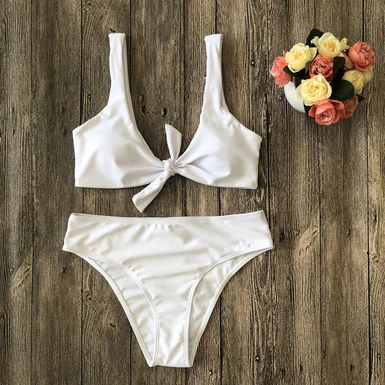 Solid colour polyester bikini set in European American style