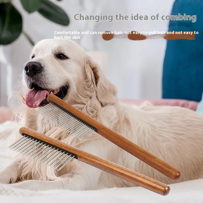 Stainless steel flea comb with dense teeth for removing fleas from a dog's coat