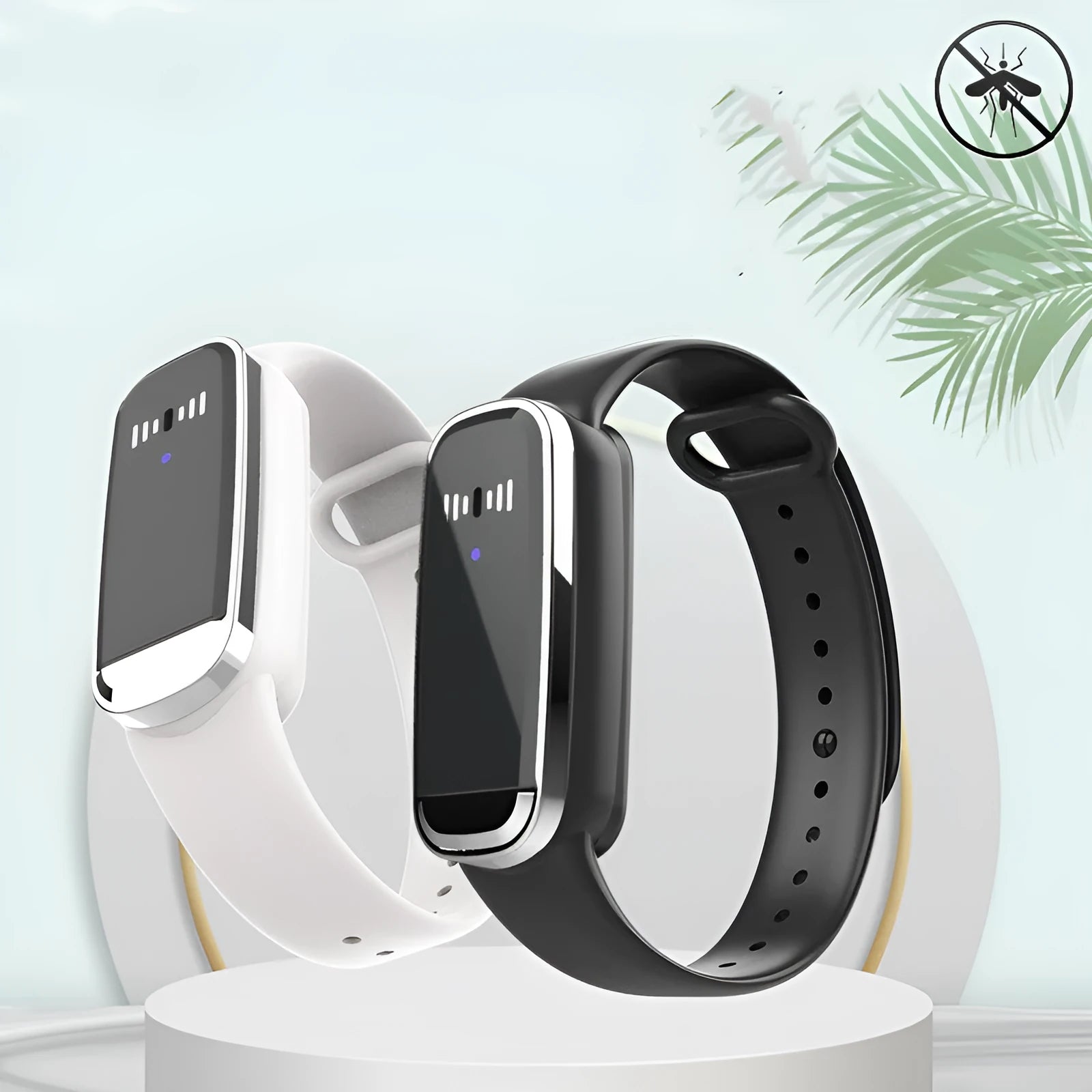 Black and white ultrasonic mosquito repellent bracelet with USB charging cable for pregnancy and baby protection