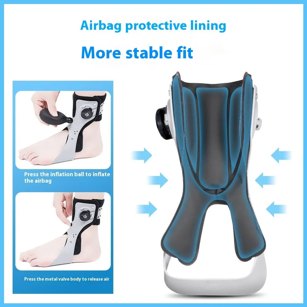 Grey and black adjustable airbag button ankle support brace for left or right foot.
